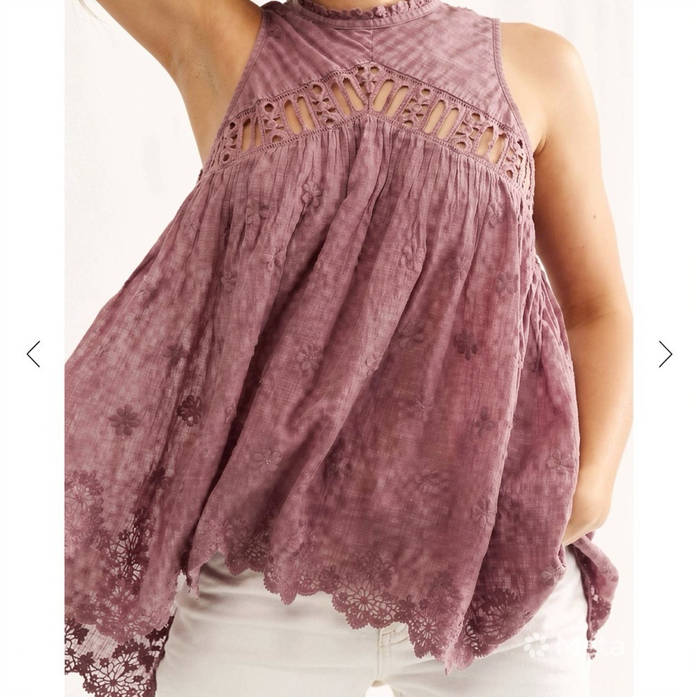 Free People Eloise Lace Crochet Tank Top - Mauve Berry - Size Small